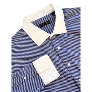 Donald J Trump Signature Collection Mens Blue White Striped TALL Shirt 19 38/39